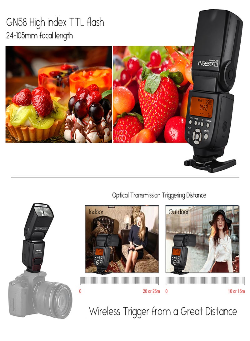 يونجنيو فلاش لاسلكي YONGNUO YN565EX III TTL Slave Speedlite GN58 عالي السرعة، يدعم ترقية البرامج الثابتة عبر USB، بديل لكاميرات كانون DSLR - Image 2
